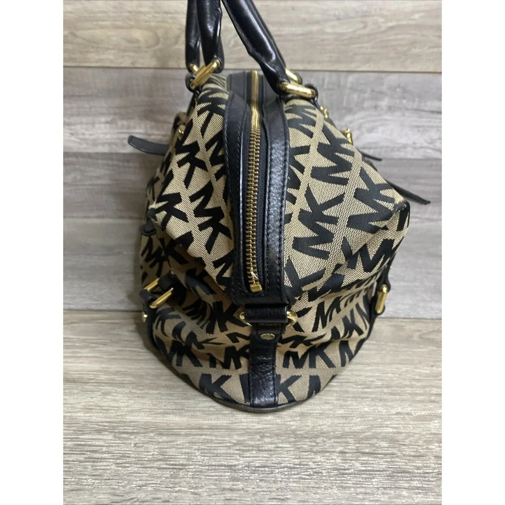 Michael Kors Brown Black Logo Satchel‎ Top Handle Gold Hardware